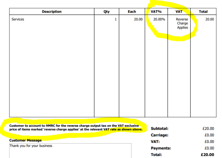 UK HMRC VAT Reverse Charge Support SliQ Invoicing Online Help